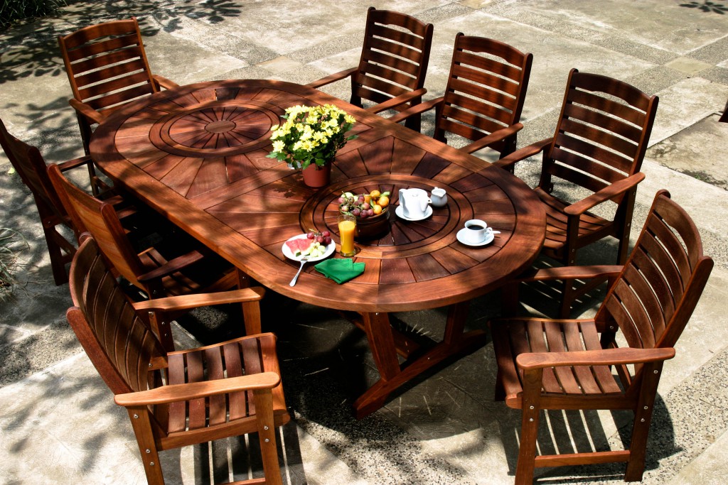 Milgreen Patio Furniture Montego Double Swirl Kwila Wood Dining Set